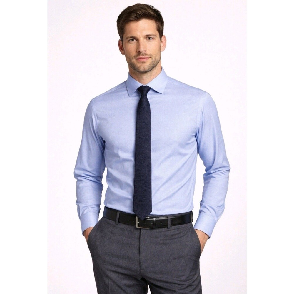 NWT Stacy Adams Modern Fit Dress Shirt Blue 15.5 32/33 M Cotton Button Down Mens